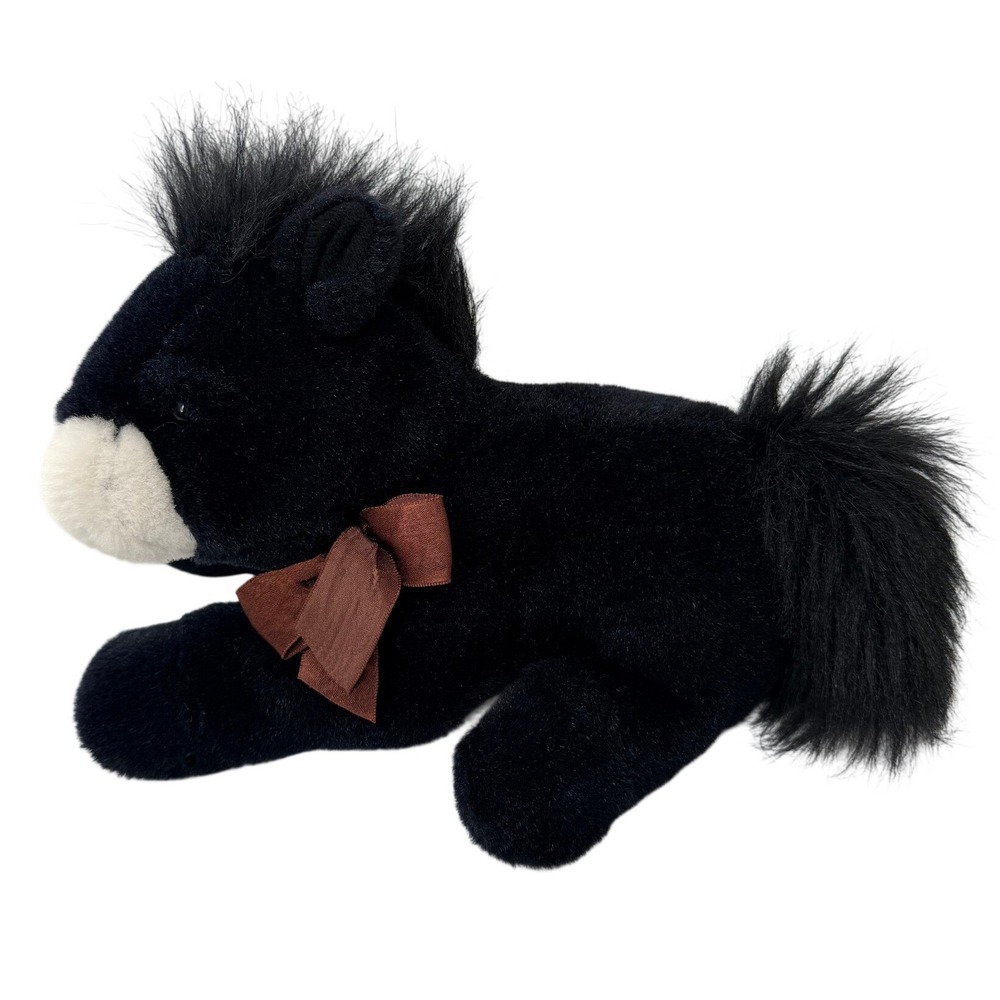 Fine Toy Co Horse Plush Black Pony Vintage 1992 Toys R Us Brown Bow Stuffed Toy